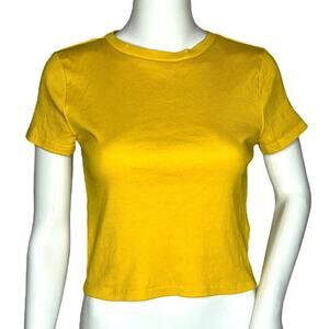 H&M Divided Shirt Womens Large Yellow Ribbed Crop Top Everyday Basic‎ Casual
